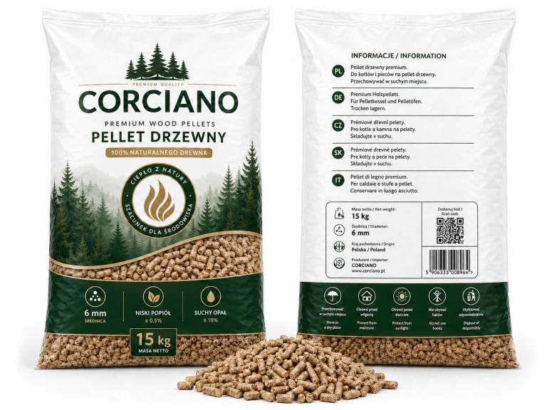 Pellet drzewny Corciano Opał zimowy Paleta 750kg Z drzew Iglastych